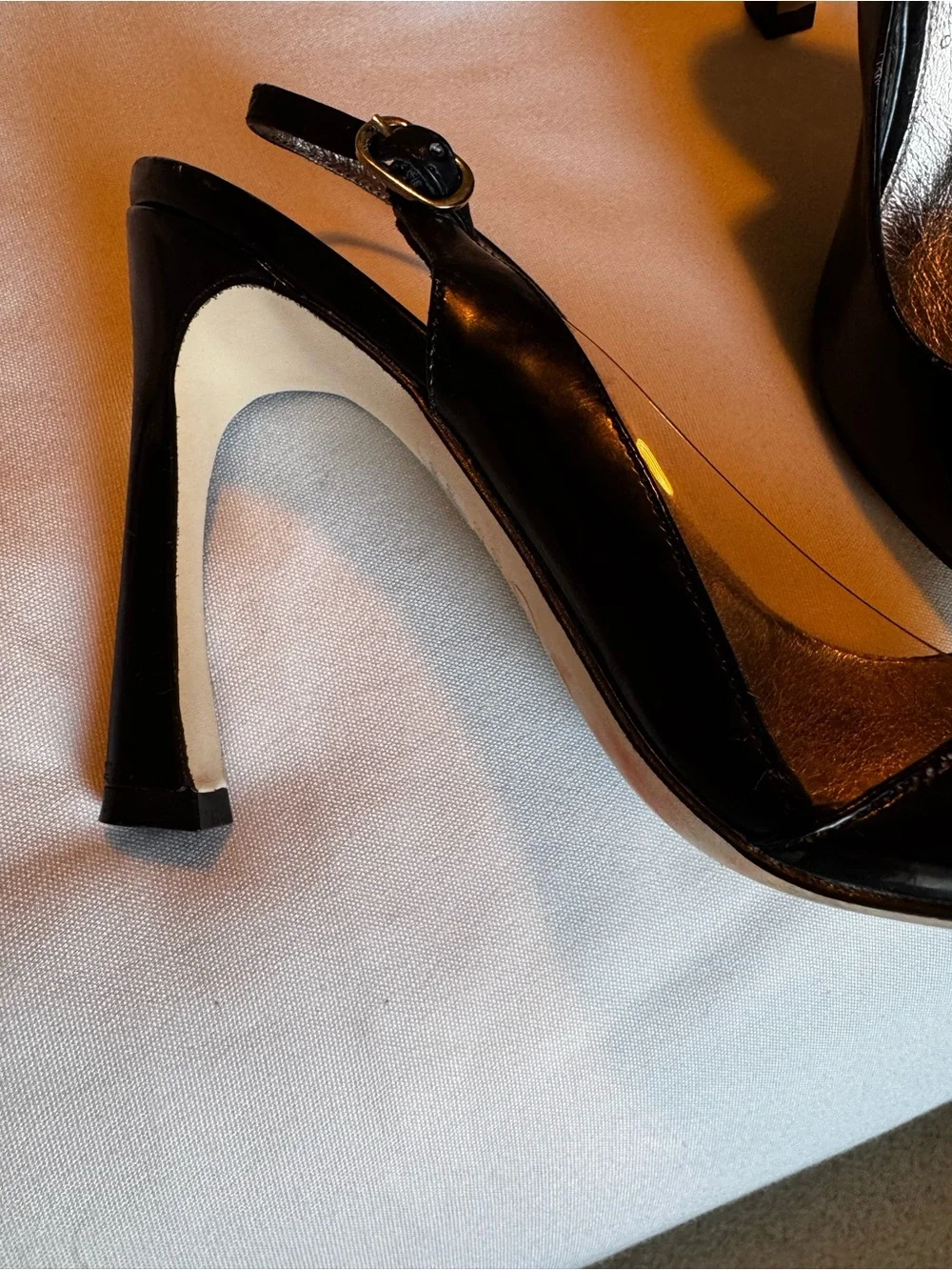 Adrianna Papell Black Leather Slingback Heels with Silver Pointed Cap
